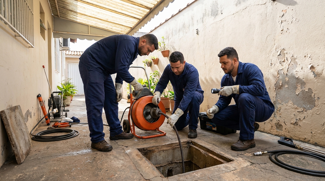 Limpeza de esgoto com equipamento em Maringá‑PR