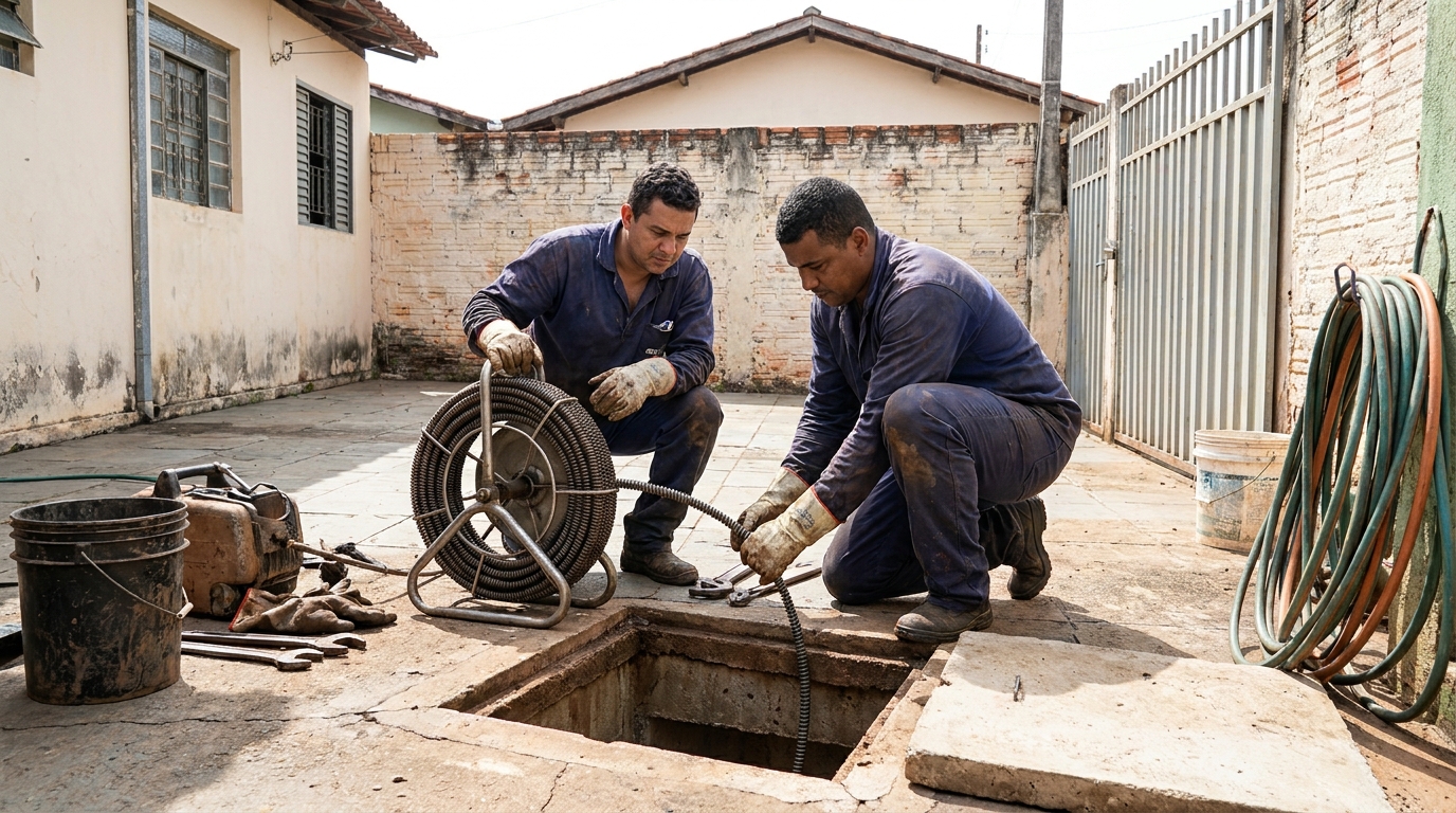 Equipe de limpeza de esgoto em Maringá‑PR