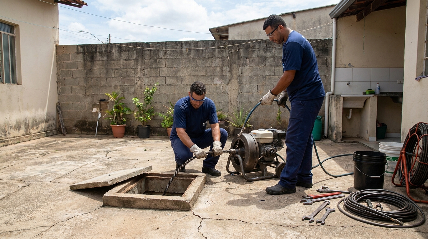 Limpeza de esgoto residencial em Maringá‑PR