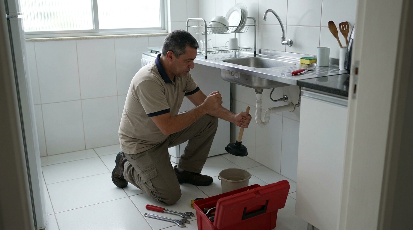 Desentupimento de pia residencial em Maringá‑PR