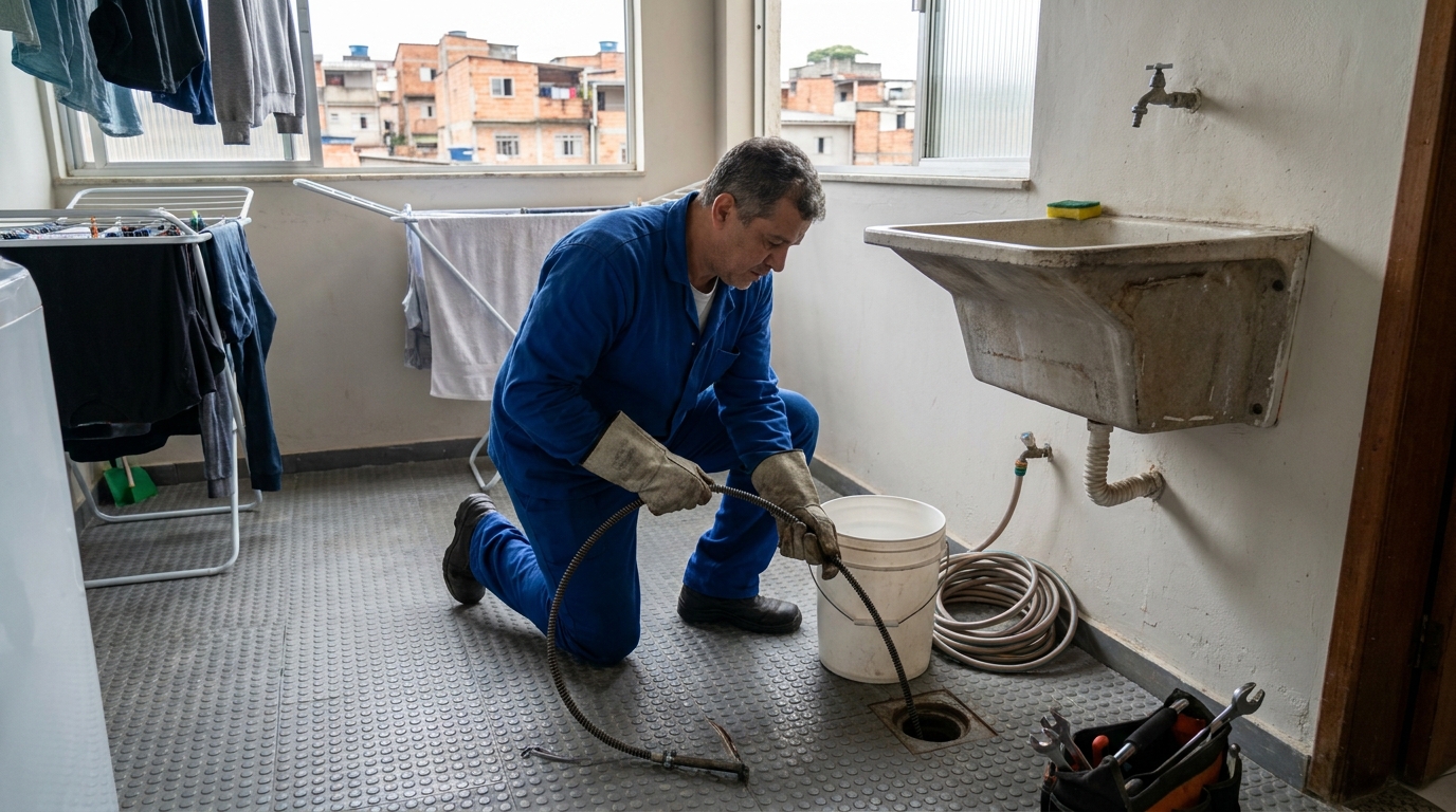Desentupimento de ralo da área de serviço em Santo André‑SP