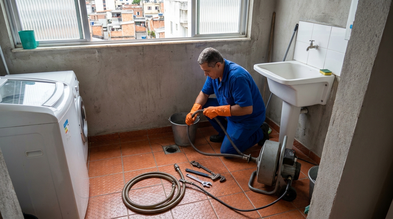 Desentupimento de ralo com equipamento em Santo André‑SP
