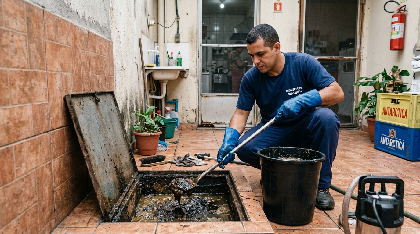 Equipe de limpeza de caixa de gordura em Contagem‑MG