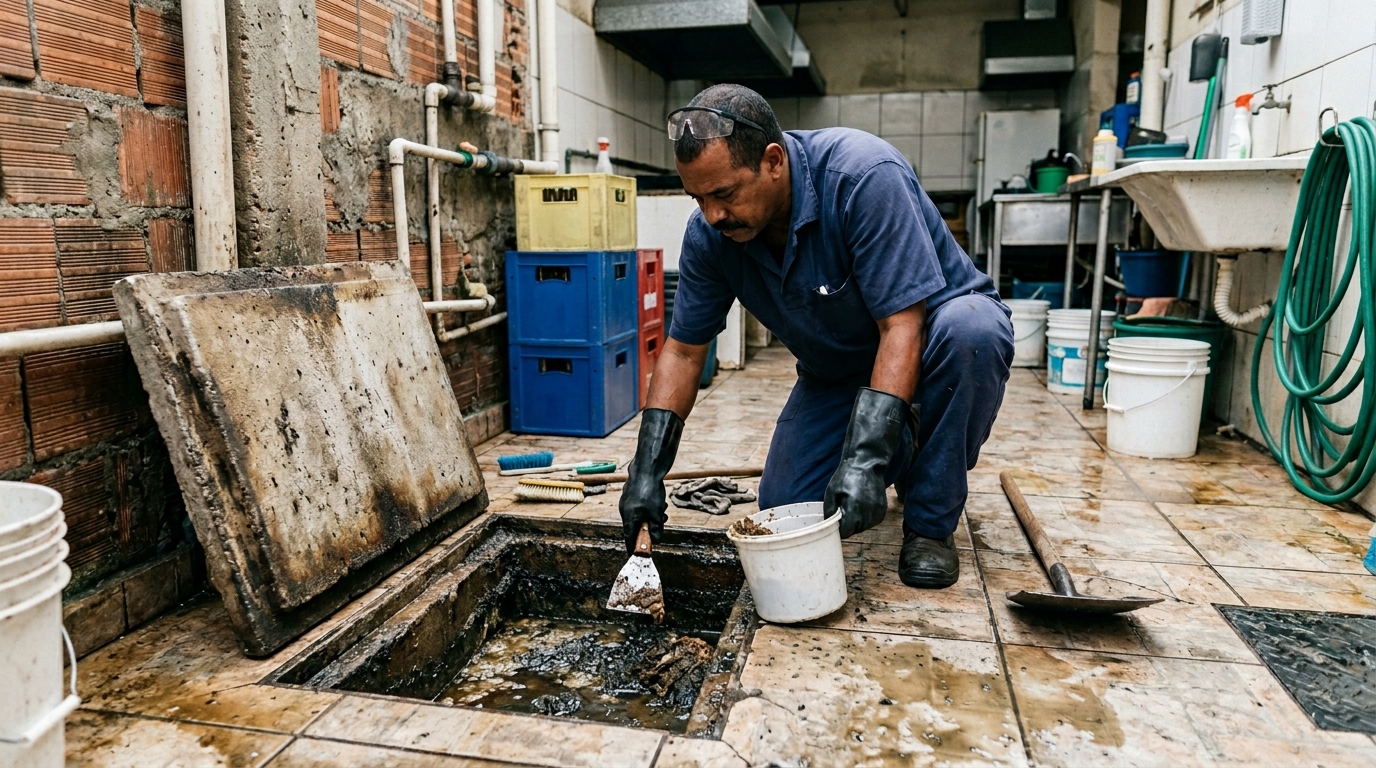 Limpeza de caixa de gordura residencial em Contagem‑MG