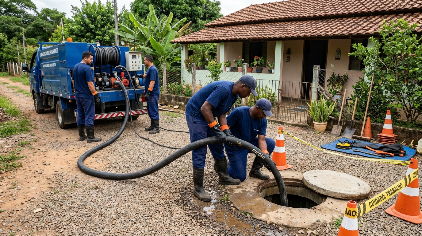 Equipe de limpeza de fossa séptica em Ipatinga‑MG